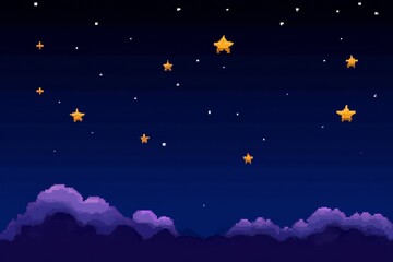 Naklejka premium Pixel art night sky with stars and purple clouds