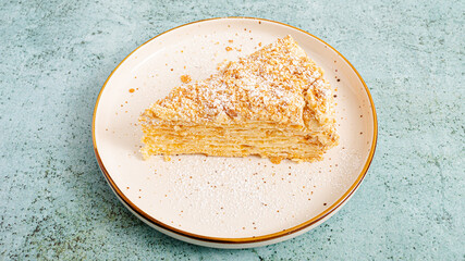 Napoleon cake piece on plate