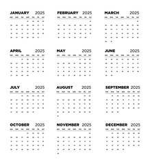 2025 Calendar, Calendar Vector, Calendar Wallpaper, Year 2025, 2025 Planner, 2025 Calendar Print, Monthly Planner, Digital Print, Vector
