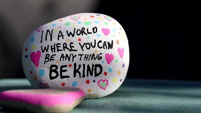 Choose to be kind painted rock with dancing shadows