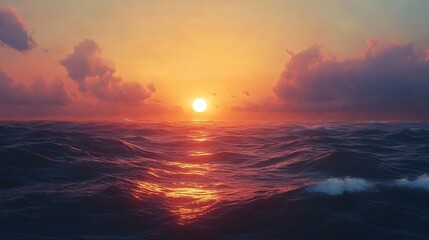 Fototapeta premium A serene sunset over the ocean, casting warm colors on the water's surface.