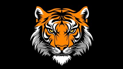 Fierce tiger head illustration on black background.