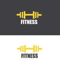 Obraz premium Dumbbell logo, Yellow dumbbell logo concept, Gym and fitness logo 