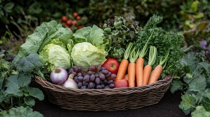 Fresh Garden Vegetables and Fruits in a Basket