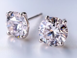 A pair of diamond earrings on a white surface