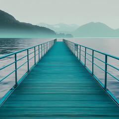 Obraz premium Teal Pontoon Bridge: A Peaceful Walk Across the Water