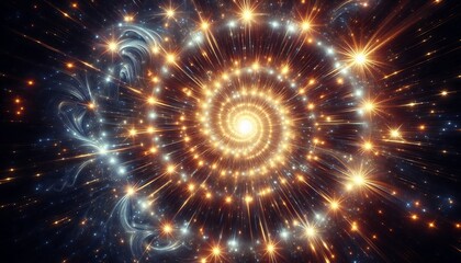 radiant, glowing stars arranged in spiral pattern in vastness of space, creating cosmic and mesmerizing i