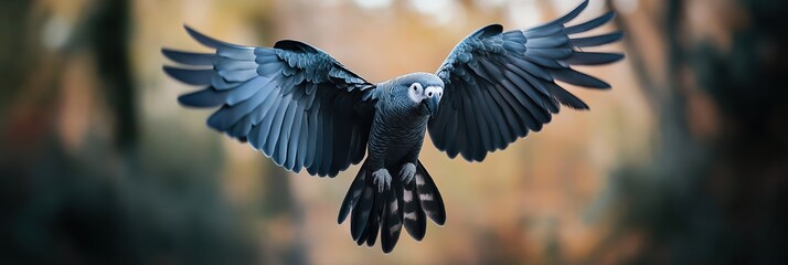 Fototapeta premium African grey parrot flying with wide open wings