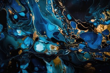 Naklejka premium abstract background that combines the mesmerising beautiful textures in cobalt blue with gold on dark backdrop