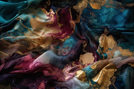 Captivating abstract background featuring ethereal beauty of beautiful colors and silky texture adorned with gold 