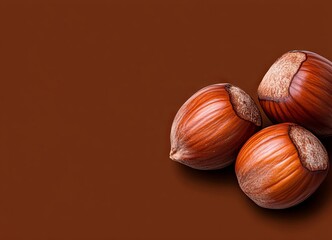 Obraz premium A group of hazelnuts on a brown background