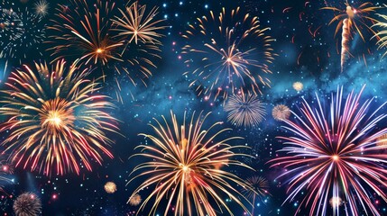 Obraz premium Fireworks night sky background illustration