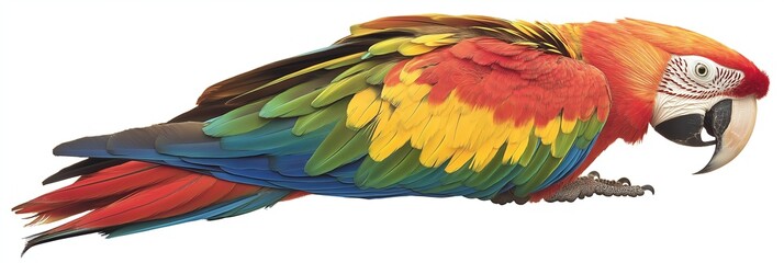 Obraz premium Colorful macaw parrot lying down showing its plumage