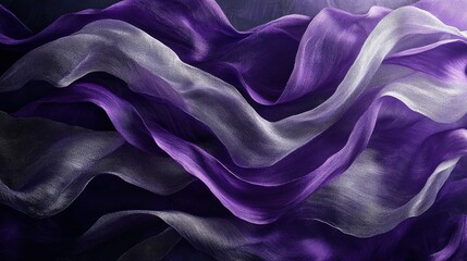 Fototapeta premium Fluid shapes in deep purple and shimmering silver, reminiscent of flowing silk.