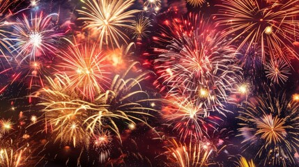 Fototapeta premium Fireworks night sky background illustration