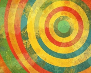 A dynamic abstract backdrop featuring vibrant concentric circles on a grunge surface with hues yellow, orange, green, and red.