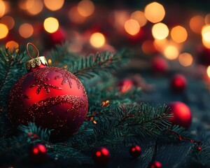 Christmas and New Year s decorations with vibrant ornaments, soft lighting, festive atmosphere