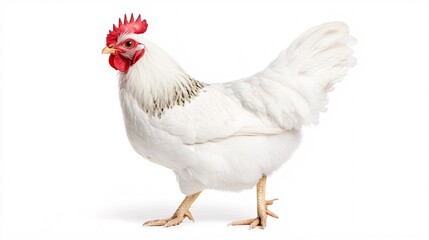 Fototapeta premium White Chicken Standing on White Background