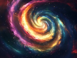 Obraz premium Mesmerizing abstract image featuring swirling golden particles in a spiral formation, evoking cosmic energy and dynamic motion against a dark background