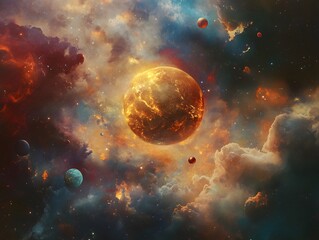 Obraz premium Mesmerizing abstract image featuring swirling golden particles in a spiral formation, evoking cosmic energy and dynamic motion against a dark background