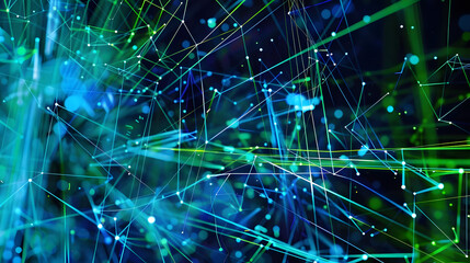 Obraz premium dynamic abstract visualization of vibrant blue and green tech networks. generative ai