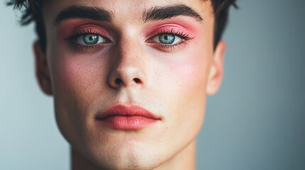 Young transgender man with make up looking fashion and glamorous. 