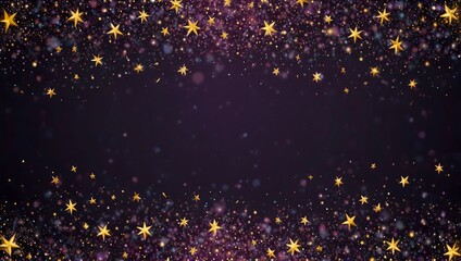 A dark purple background with many gold stars scattered on top and bottom.

