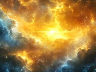 Fototapeta premium Mesmerizing abstract image featuring swirling golden particles in a spiral formation, evoking cosmic energy and dynamic motion against a dark background