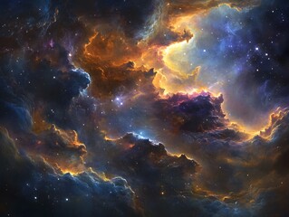 Fototapeta premium Mesmerizing abstract image featuring swirling golden particles in a spiral formation, evoking cosmic energy and dynamic motion against a dark background