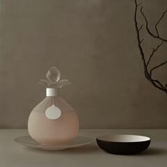 Luxurious small glass elixir bottle with minimalist design, plain white label for logo placement, exuding elegance and premium quality.