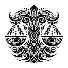 Obraz premium segno zodiacale bilancia tribale tatuaggio. Generative AI