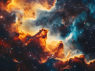 Fototapeta premium Mesmerizing abstract image featuring swirling golden particles in a spiral formation, evoking cosmic energy and dynamic motion against a dark background