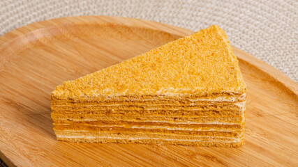 Medovik cake piece on plate