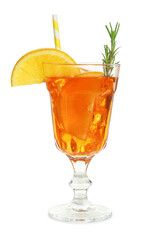 Tasty Christmas cocktail in glass isolated on white