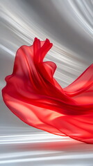 Fototapeta premium Red silk fabric, smooth and glossy texture, soft folds and ripples highlighted, luxurious banner layout with copy space