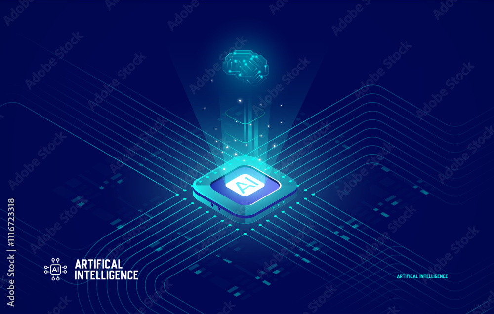 Wall mural hi-tech digital technology futuristic circuit digital. abstract artificial intelligence futuristic d