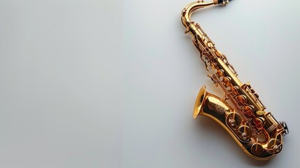 Gold alto saxophone on white background.