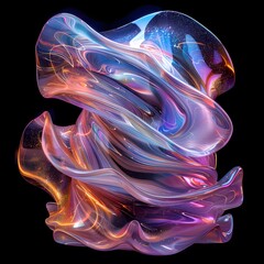 Futuristic abstract 3D holographic shape with fluid iridescent colors and glowing effects, creating a dynamic visual experience against a black background