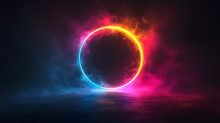 Obraz premium Futuristic abstract 3D holographic shape with fluid iridescent colors and glowing effects, creating a dynamic visual experience against a black background