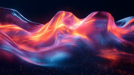 Obraz premium Futuristic abstract 3D holographic shape with fluid iridescent colors and glowing effects, creating a dynamic visual experience against a black background