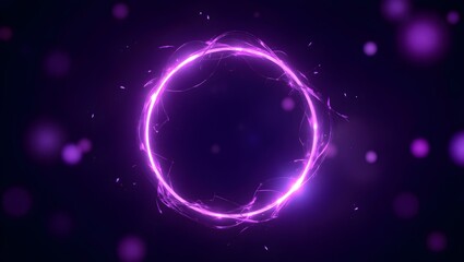 Obraz premium Glowing Purple Circle: A captivating image of a vibrant purple circle, pulsating with energy and surrounded by ethereal particles, against a deep, dark background.