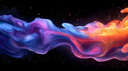 Obraz premium Futuristic abstract 3D holographic shape with fluid iridescent colors and glowing effects, creating a dynamic visual experience against a black background