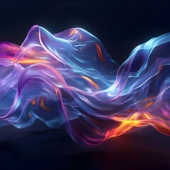 Obraz premium Futuristic abstract 3D holographic shape with fluid iridescent colors and glowing effects, creating a dynamic visual experience against a black background
