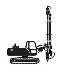 pile pole driver construction vehicle silhouette simplified side view isolated vector on transparent background