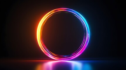 Obraz premium Futuristic abstract 3D holographic shape with fluid iridescent colors and glowing effects, creating a dynamic visual experience against a black background