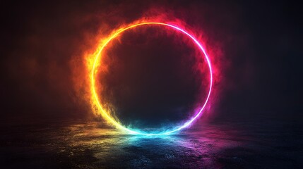 Obraz premium Futuristic abstract 3D holographic shape with fluid iridescent colors and glowing effects, creating a dynamic visual experience against a black background