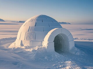 Igloo or snow house is shaped like a dome with a hole in the tunnel. temporary residence of the Eskimo tribe in the north to ward off the cold air