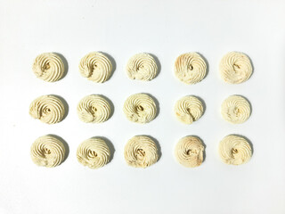 Kue Sagu or Sago Cookies is a popular snack in Indonesia, made from sago flour and coconut milk. Isolated white background