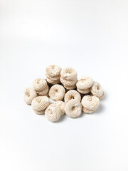 Kue Sagu or Sago Cookies is a popular snack in Indonesia, made from sago flour and coconut milk. Isolated white background