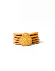 Stack of biscuit crackers. Four different shapes with sugar isolated on a white background